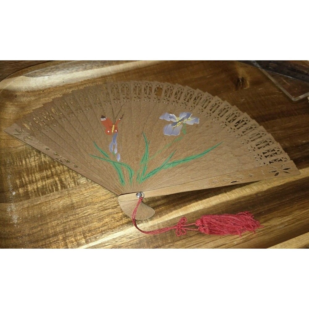 Rare Vintage China Southwest Airlines 1987-2002 Wooden Carved Hand Fan H Painted